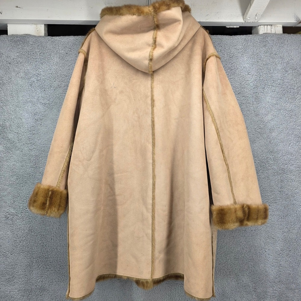 Jones New York Reversible Faux Fur‎ Suede Hooded Coat Tan Brown Plus 2X - Picture 7 of 16